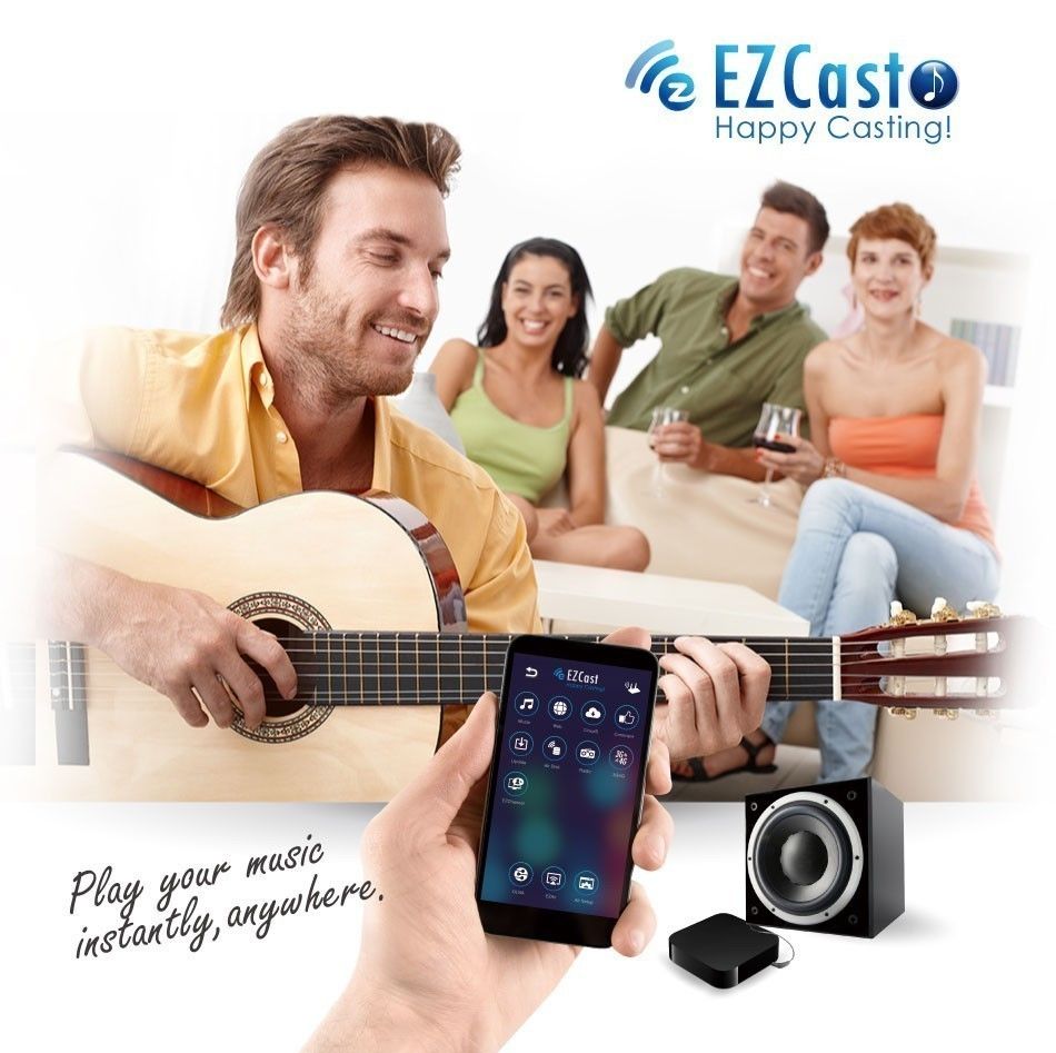 Wirelessly stream music from phone to speaker with friends