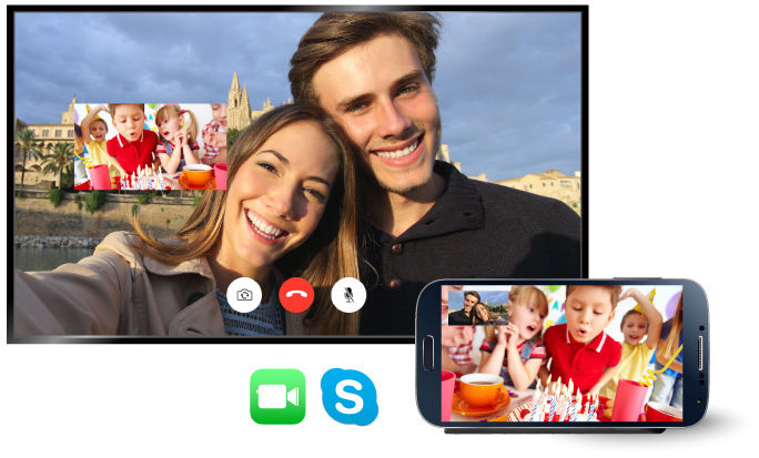 Couples video chat birthday party from smartphone to TV