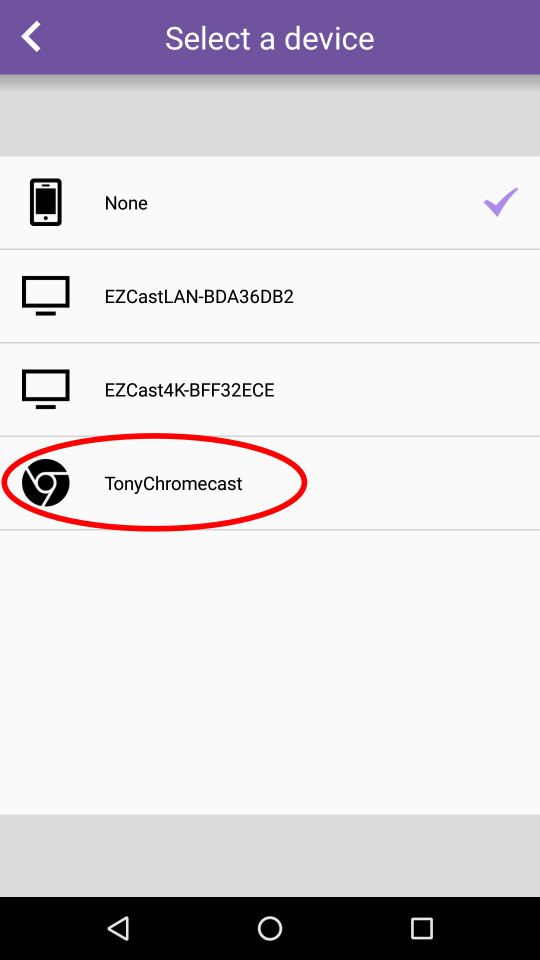 List of compatible Chromecast and EZCast devices in the same Wi-Fi network.
