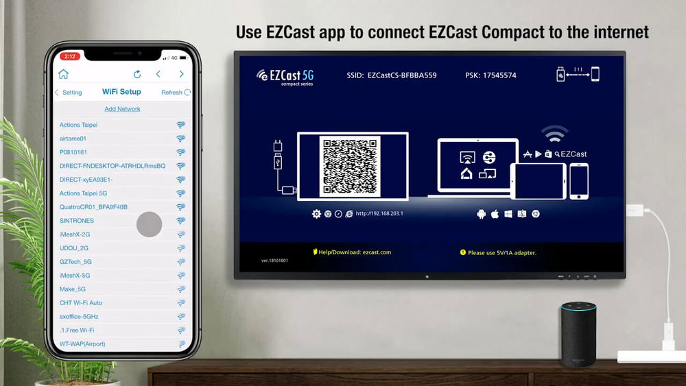 Use EZCast app to connect wireless display receiver to the internet.